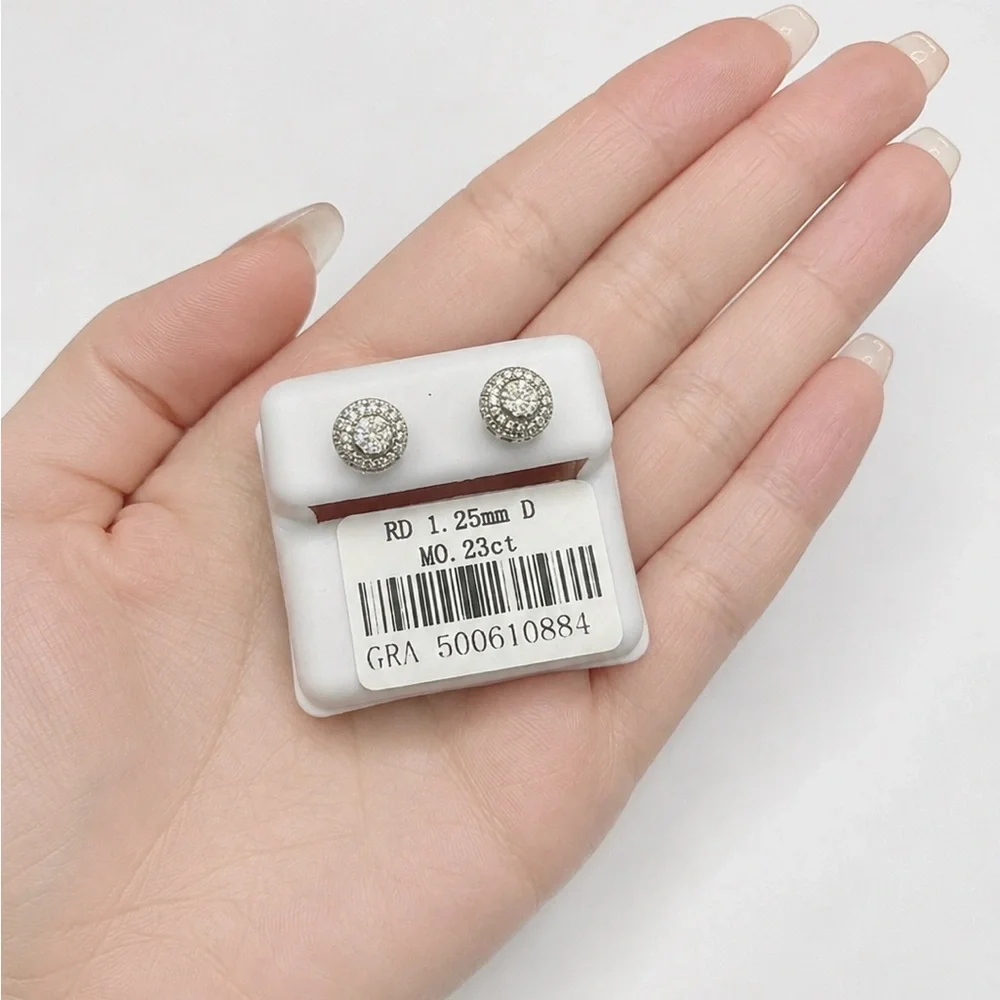 925 Sterling Silver 0.23CT MOISSANITE Round Halo Stud Earrings Screw Back
